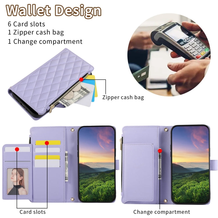 For iPhone 13 Pro Rhombic Zipper Wallet Leather Phone Case