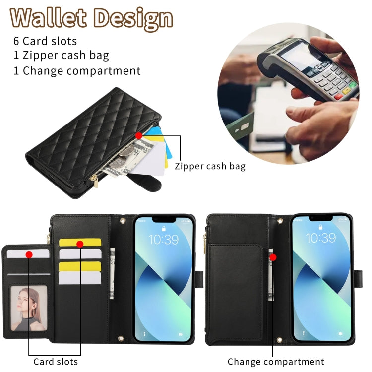 For iPhone 13 mini Rhombic Zipper Wallet Leather Phone Case