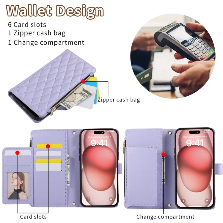 For iPhone 12 Pro Max Rhombic Zipper Wallet Leather Phone Case