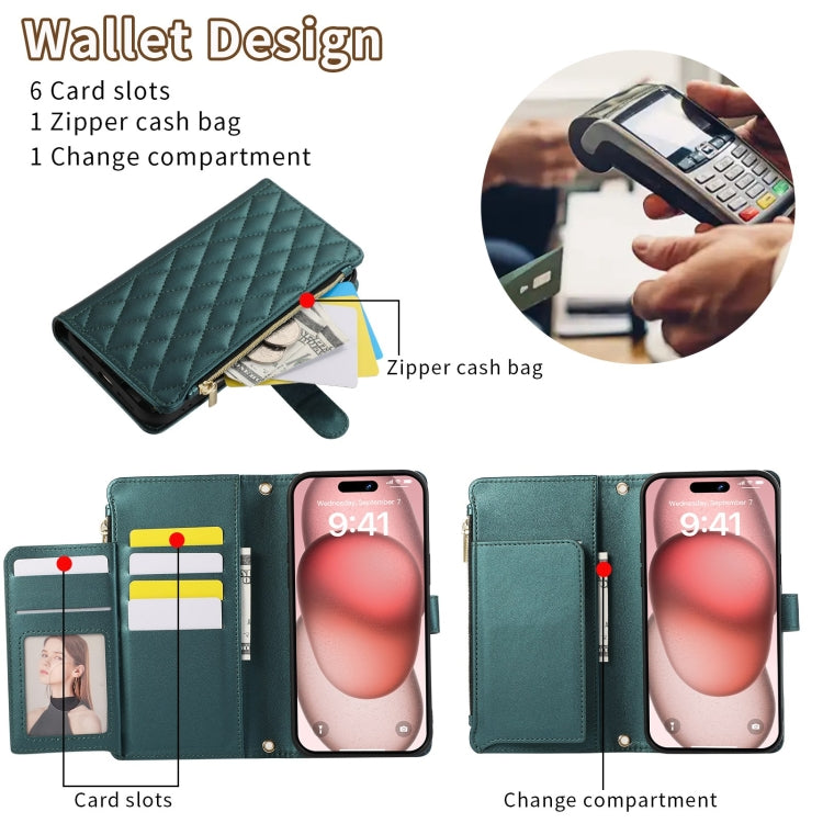 For iPhone 12 Pro Max Rhombic Zipper Wallet Leather Phone Case