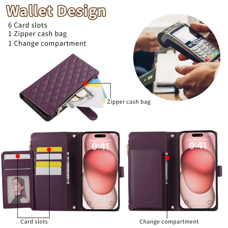 For iPhone 11 Pro Max Rhombic Zipper Wallet Leather Phone Case