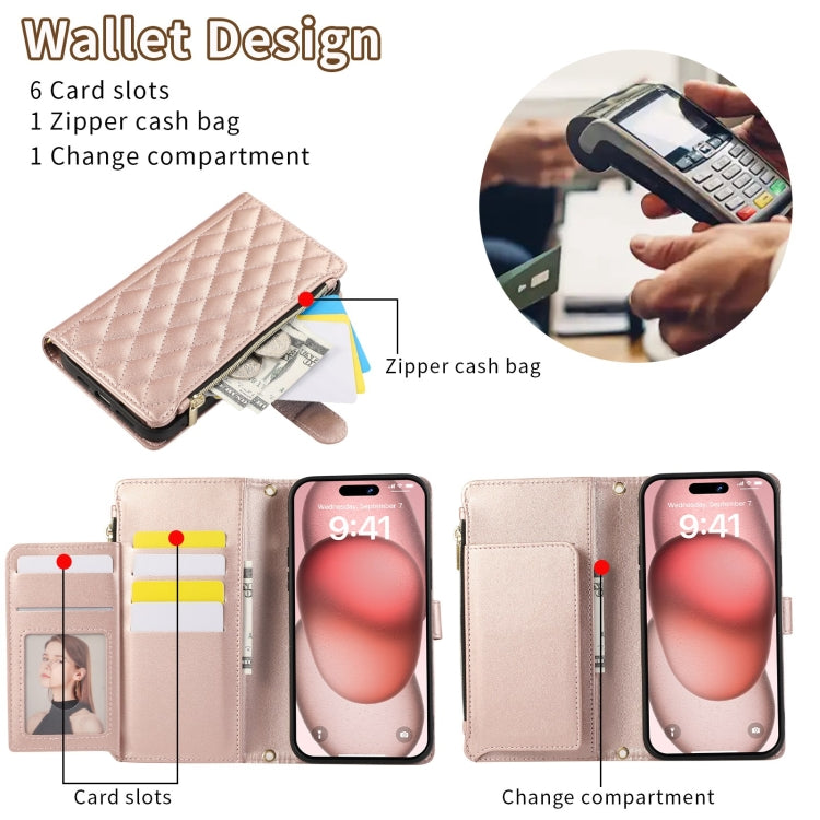 For iPhone 11 Pro Max Rhombic Zipper Wallet Leather Phone Case