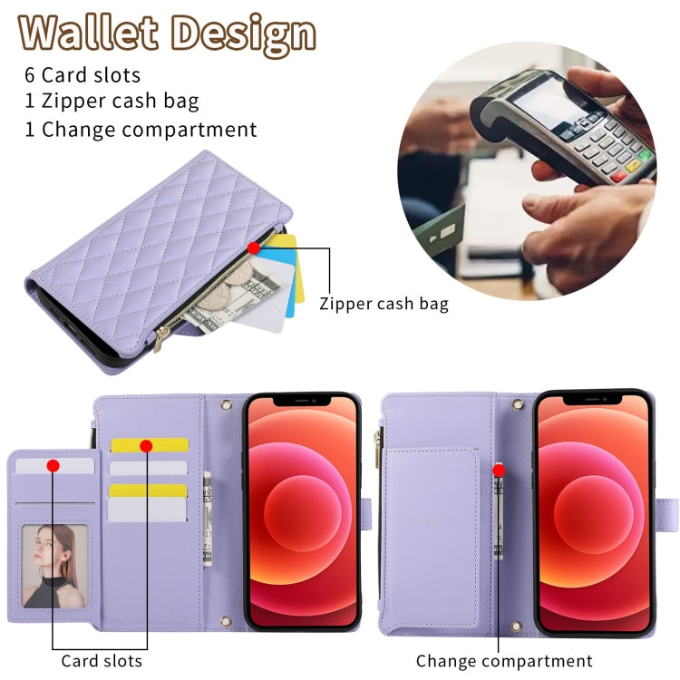 For iPhone 11 Rhombic Zipper Wallet Leather Phone Case