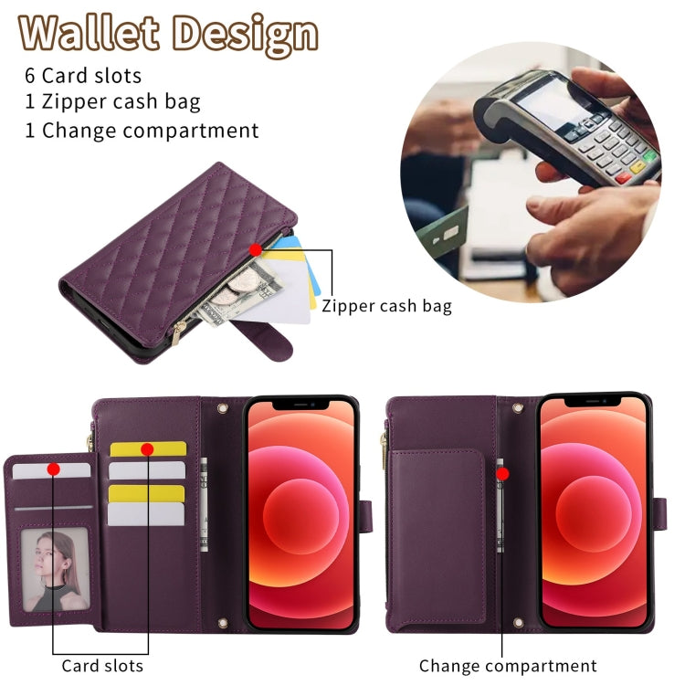 For iPhone 11 Rhombic Zipper Wallet Leather Phone Case