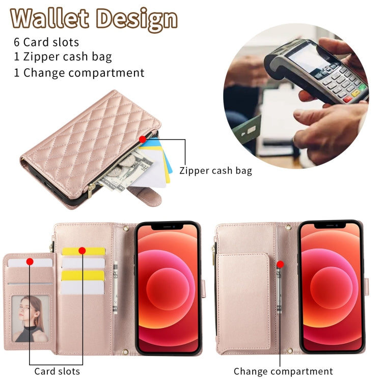 For iPhone 11 Rhombic Zipper Wallet Leather Phone Case
