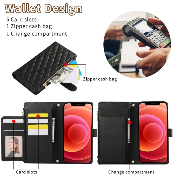 For iPhone 11 Rhombic Zipper Wallet Leather Phone Case