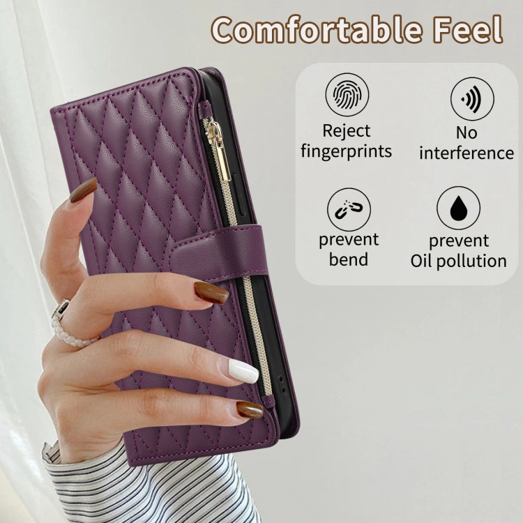 For iPhone 11 Pro Rhombic Zipper Wallet Leather Phone Case