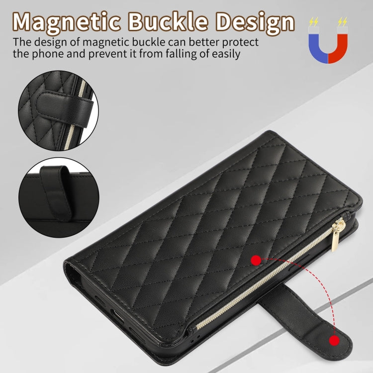 For iPhone 11 Pro Rhombic Zipper Wallet Leather Phone Case