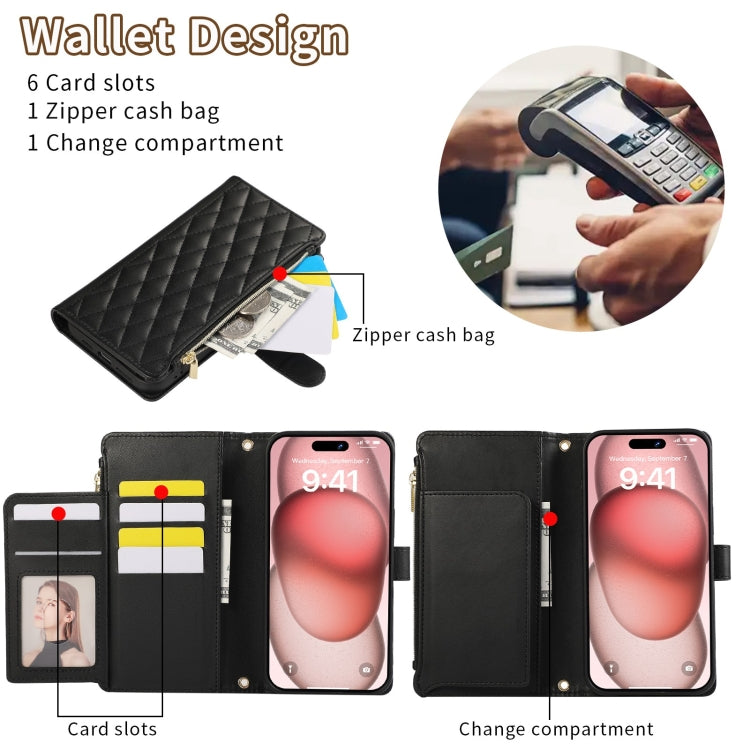For iPhone 11 Pro Rhombic Zipper Wallet Leather Phone Case