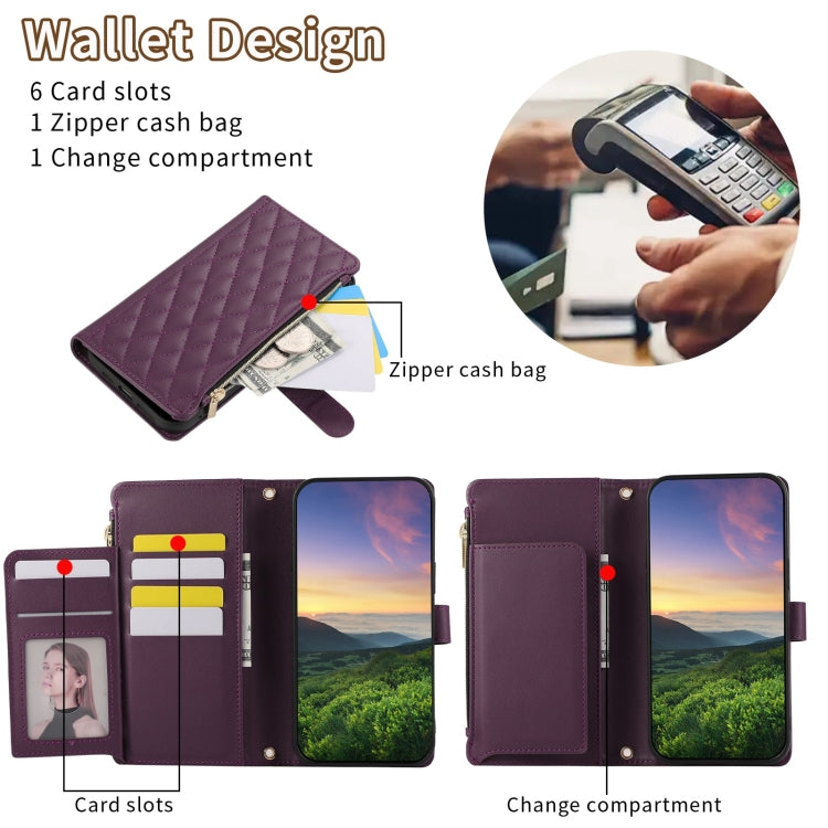 For iPhone XR Rhombic Zipper Wallet Leather Phone Case