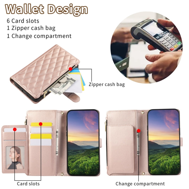 For iPhone XR Rhombic Zipper Wallet Leather Phone Case