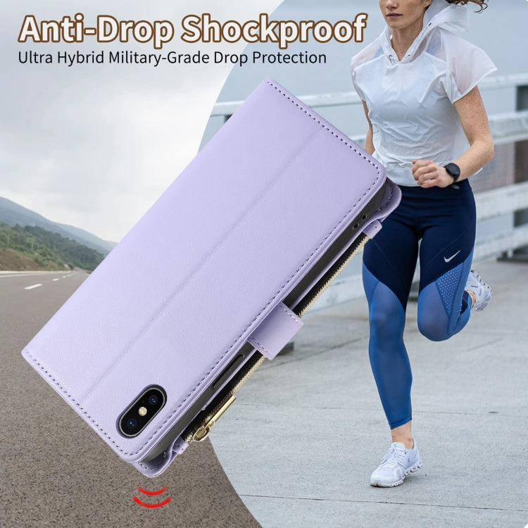 For iPhone XS Max Rhombic Zipper Wallet Leather Phone Case