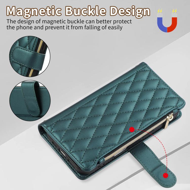 For iPhone 16 Pro Max Rhombic Zipper Wallet Leather Phone Case
