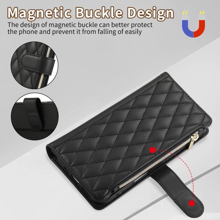 For iPhone 16 Pro Max Rhombic Zipper Wallet Leather Phone Case