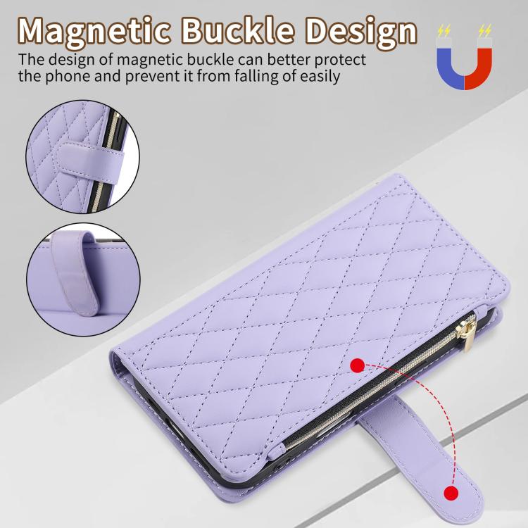 For iPhone 16 Pro Rhombic Zipper Wallet Leather Phone Case