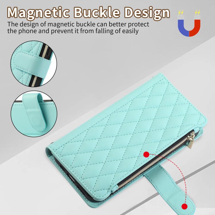 For iPhone 16 Pro Rhombic Zipper Wallet Leather Phone Case