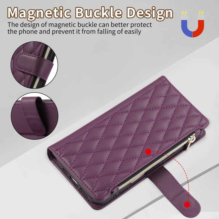 For iPhone 16 Pro Rhombic Zipper Wallet Leather Phone Case