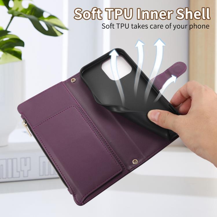 For iPhone 16 Pro Rhombic Zipper Wallet Leather Phone Case