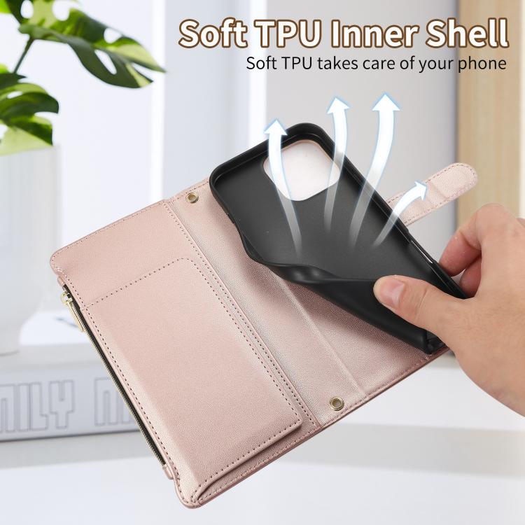 For iPhone 16 Pro Rhombic Zipper Wallet Leather Phone Case