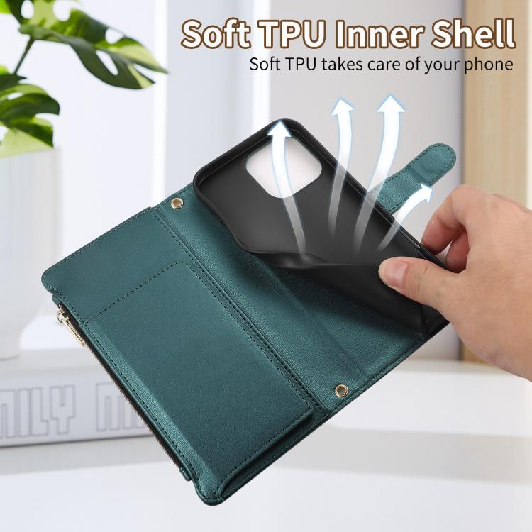 For iPhone 16 Pro Rhombic Zipper Wallet Leather Phone Case