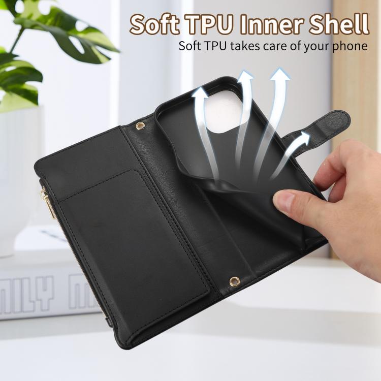 For iPhone 16 Pro Rhombic Zipper Wallet Leather Phone Case