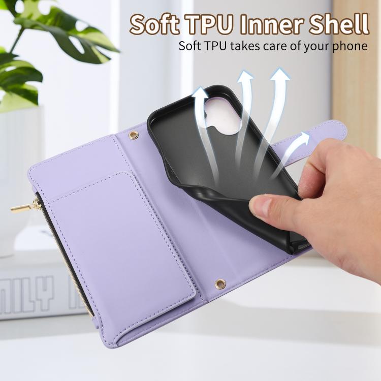 For iPhone 16 Plus Rhombic Zipper Wallet Leather Phone Case