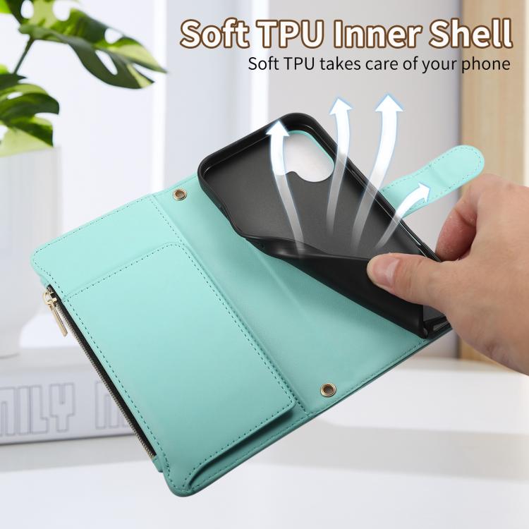 For iPhone 16 Plus Rhombic Zipper Wallet Leather Phone Case