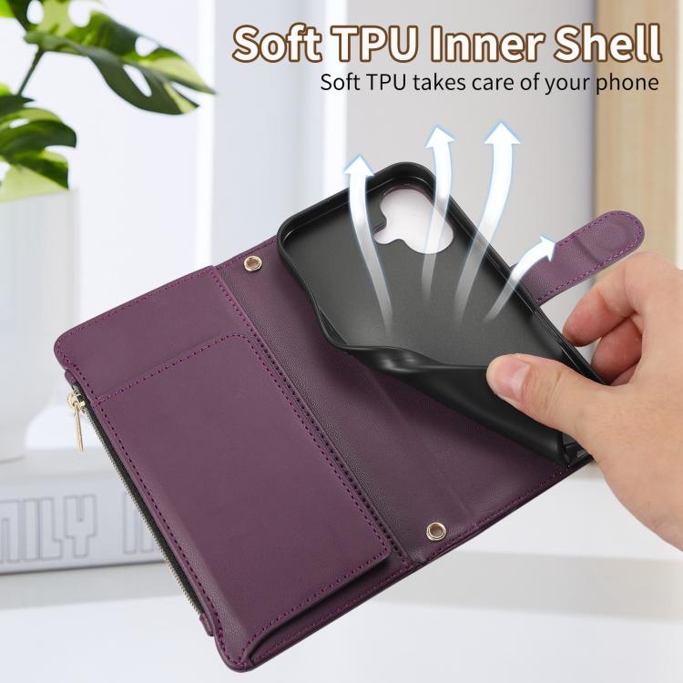 For iPhone 16 Plus Rhombic Zipper Wallet Leather Phone Case