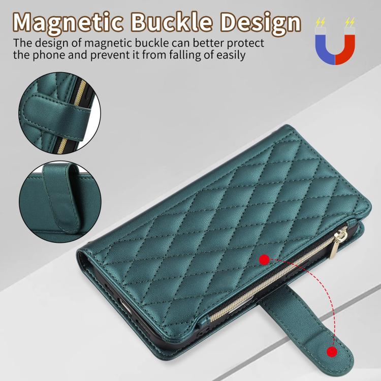 For iPhone 16 Plus Rhombic Zipper Wallet Leather Phone Case