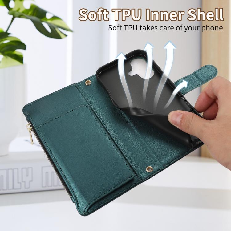 For iPhone 16 Plus Rhombic Zipper Wallet Leather Phone Case