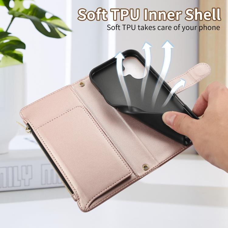 For iPhone 16 Rhombic Zipper Wallet Leather Phone Case