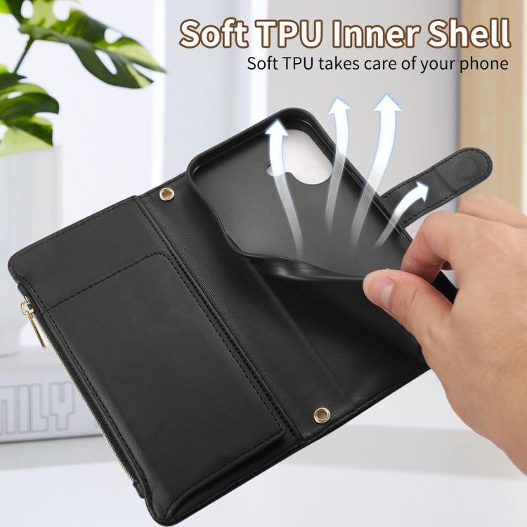 For iPhone 16 Rhombic Zipper Wallet Leather Phone Case