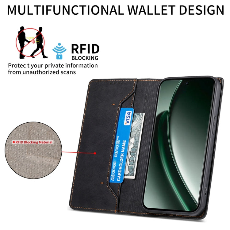 For Realme GT 6 Global Business Solid Color Magnetic RFID Leather Phone Case