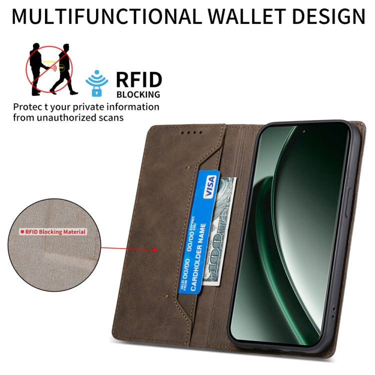 For Realme GT 6 Global Business Solid Color Magnetic RFID Leather Phone Case