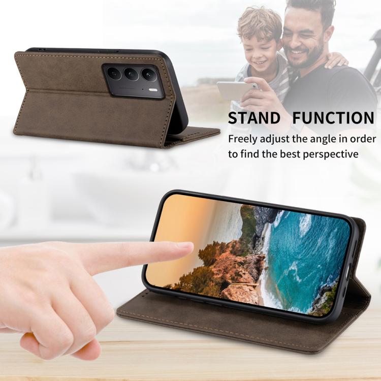 For Realme C75 / Realme 14x Business Solid Color Magnetic RFID Leather Phone Case