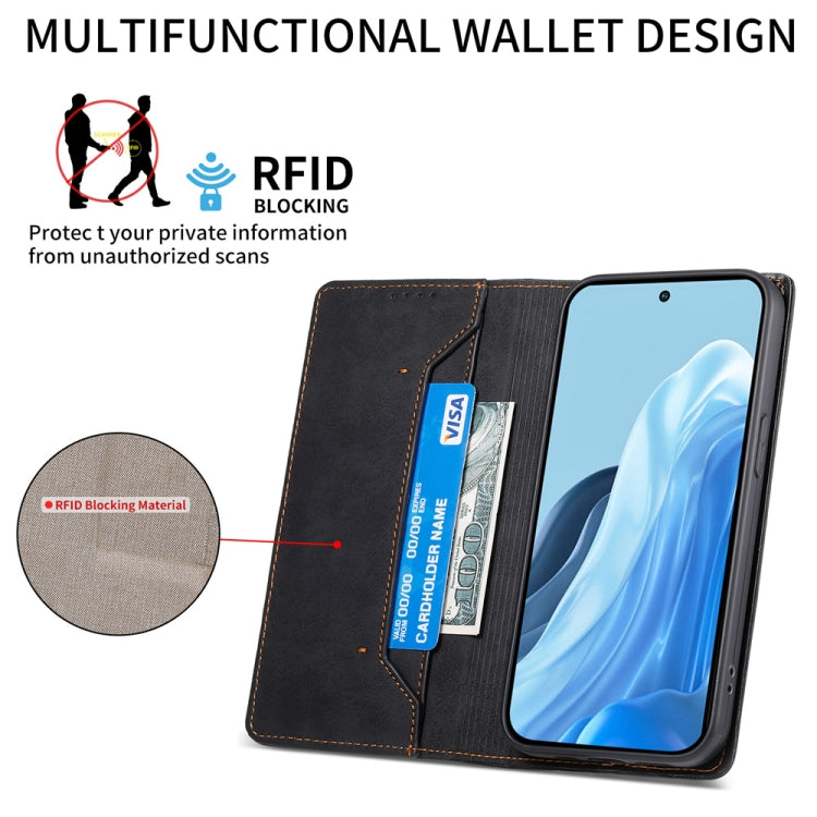For Samsung Galaxy M35 Business Solid Color Magnetic RFID Leather Phone Case