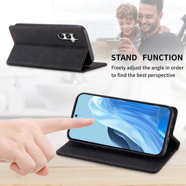 For Samsung Galaxy M35 Business Solid Color Magnetic RFID Leather Phone Case