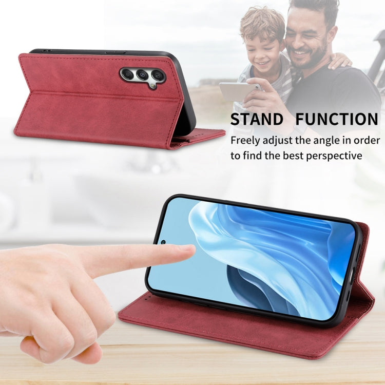For Samsung Galaxy M35 Business Solid Color Magnetic RFID Leather Phone Case