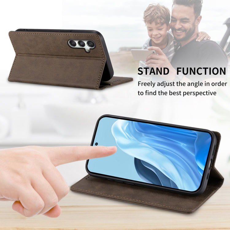 For Samsung Galaxy M35 Business Solid Color Magnetic RFID Leather Phone Case