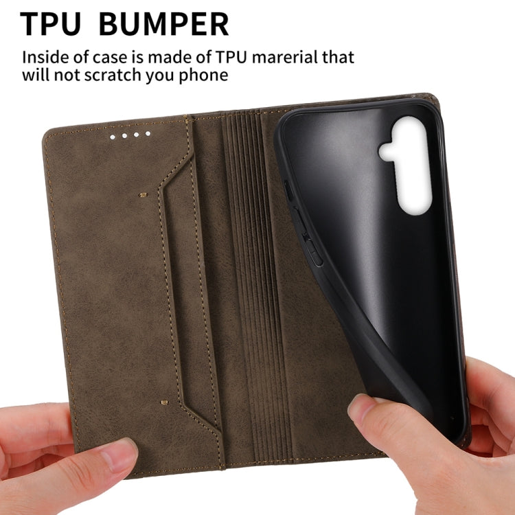 For Samsung Galaxy M35 Business Solid Color Magnetic RFID Leather Phone Case