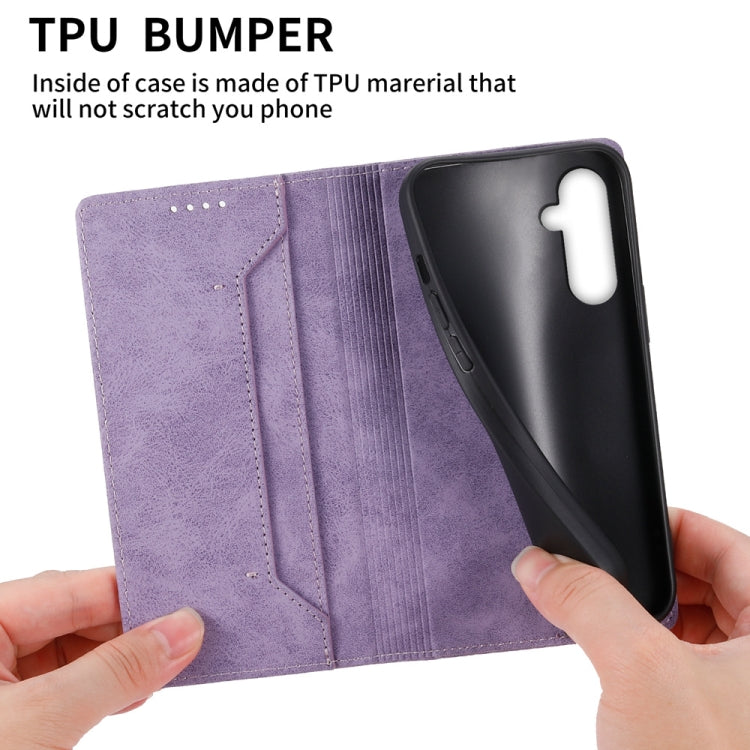 For Samsung Galaxy M35 Business Solid Color Magnetic RFID Leather Phone Case