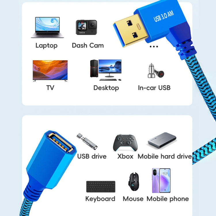 USB 3.0 Female To USB 3.0 Male Side Elbow Extension Cable for USB Disk Mouse / Keyboard / Printer, Length:1m