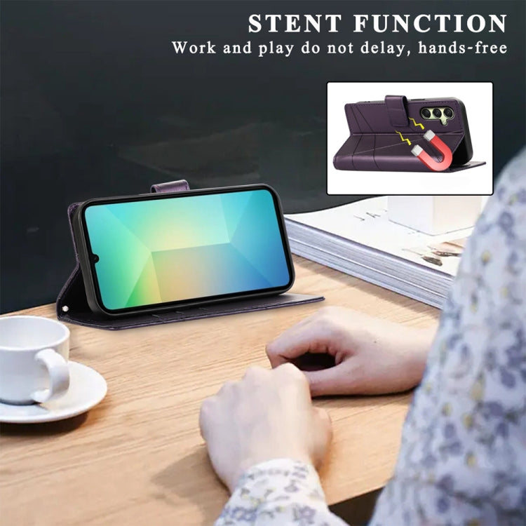 For Samsung Galaxy A26 5G / A16 / A17 4G PU Genuine Leather Texture Embossed Line Phone Case