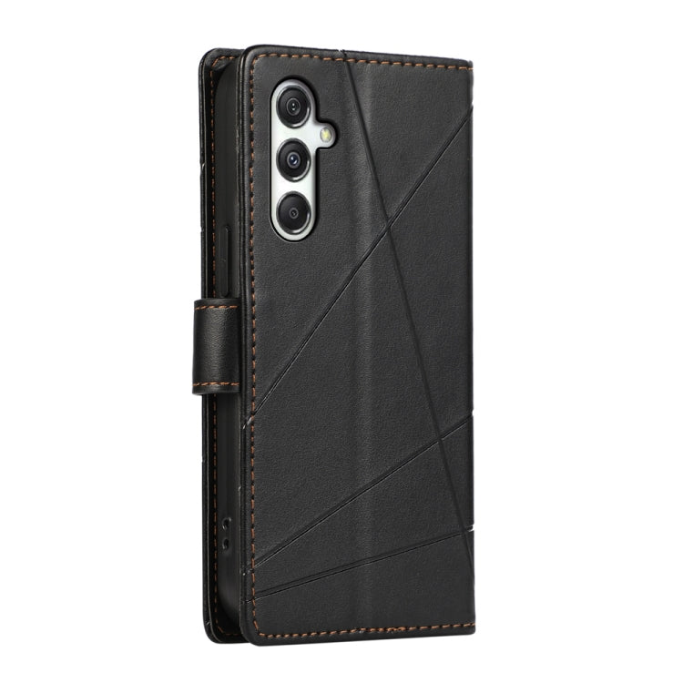 For Samsung Galaxy M35 PU Genuine Leather Texture Embossed Line Phone Case