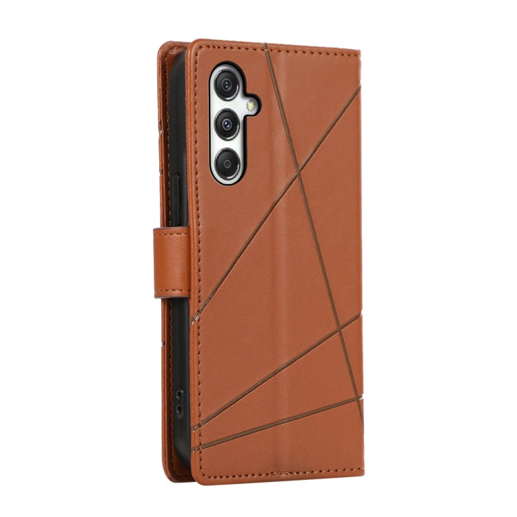 For Samsung Galaxy M35 PU Genuine Leather Texture Embossed Line Phone Case