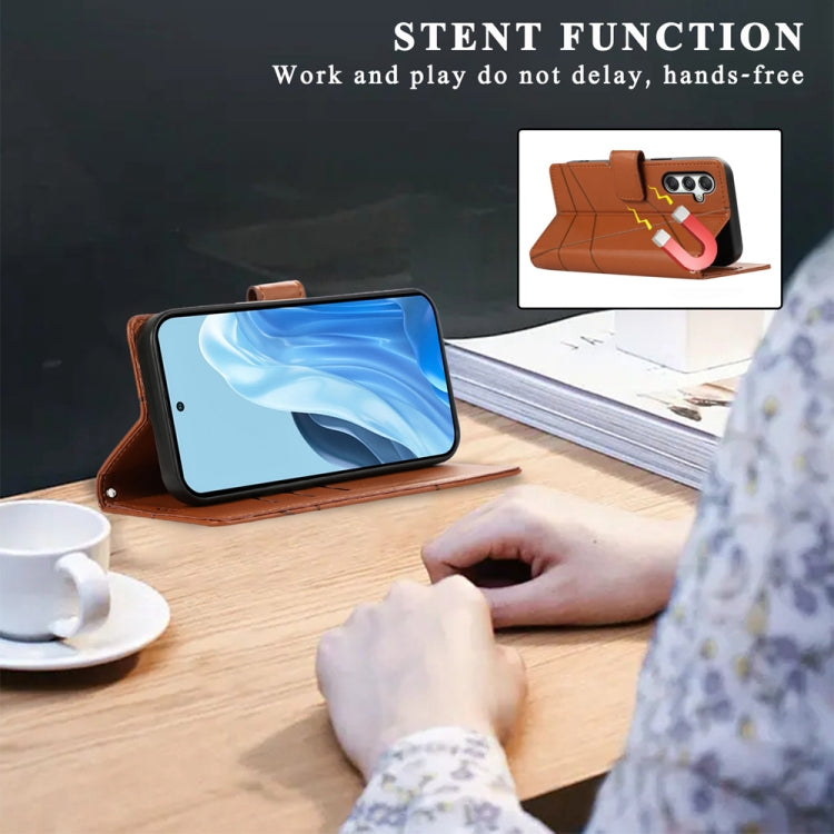 For Samsung Galaxy M35 PU Genuine Leather Texture Embossed Line Phone Case