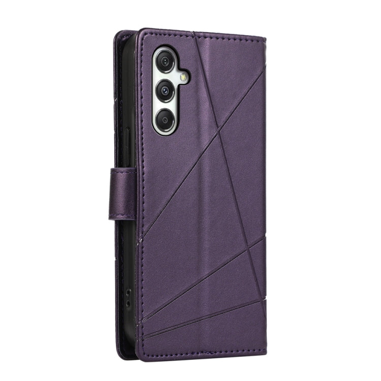 For Samsung Galaxy M35 PU Genuine Leather Texture Embossed Line Phone Case