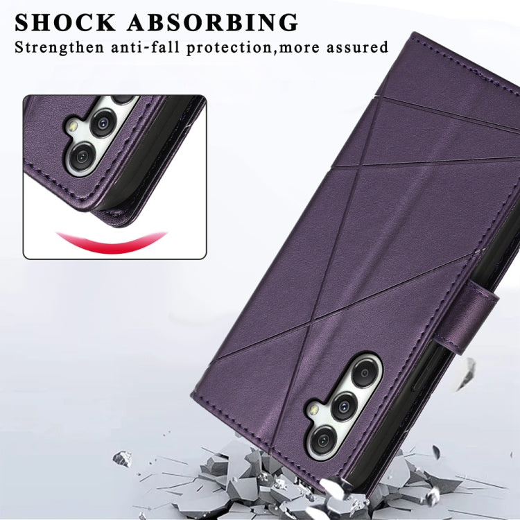 For Samsung Galaxy M35 PU Genuine Leather Texture Embossed Line Phone Case