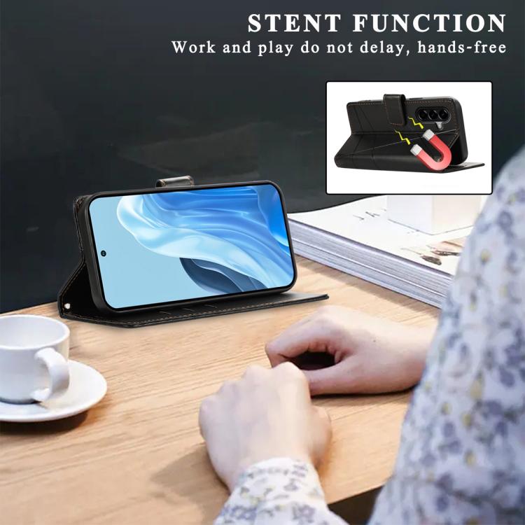 For Samsung Galaxy A57 5G PU Genuine Leather Texture Embossed Line Phone Case