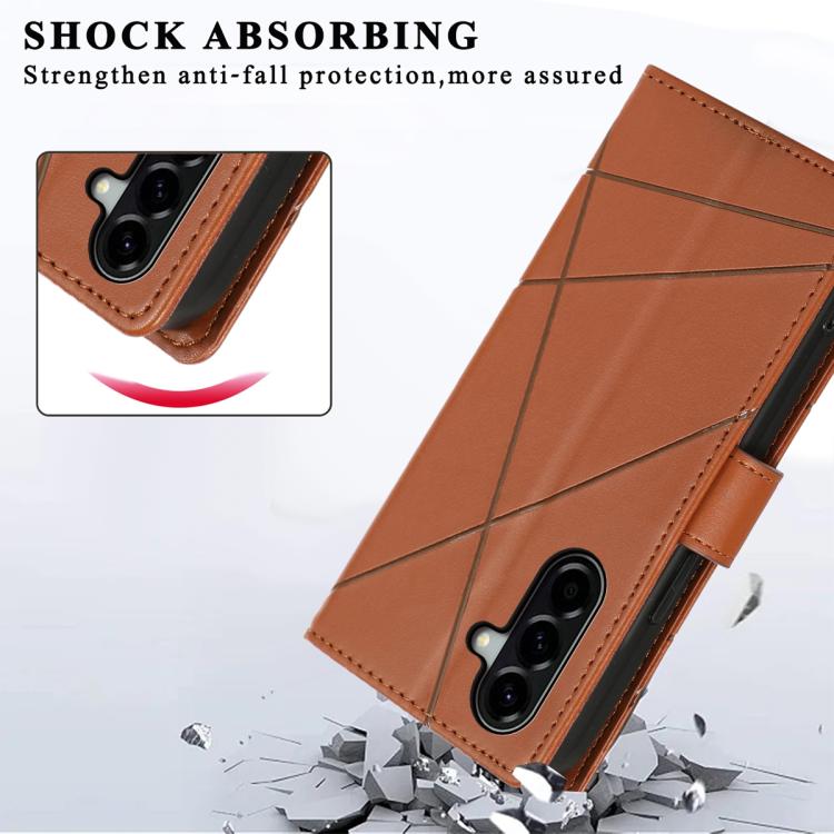For Samsung Galaxy A57 5G PU Genuine Leather Texture Embossed Line Phone Case